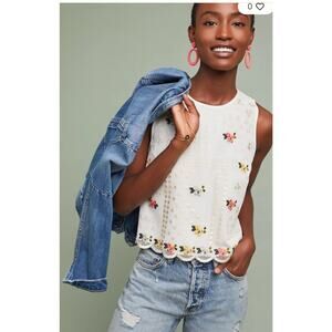 Anthropologie Sahil Kochhar Dylan Embroidered Top Size Small Mesh Floral Tank